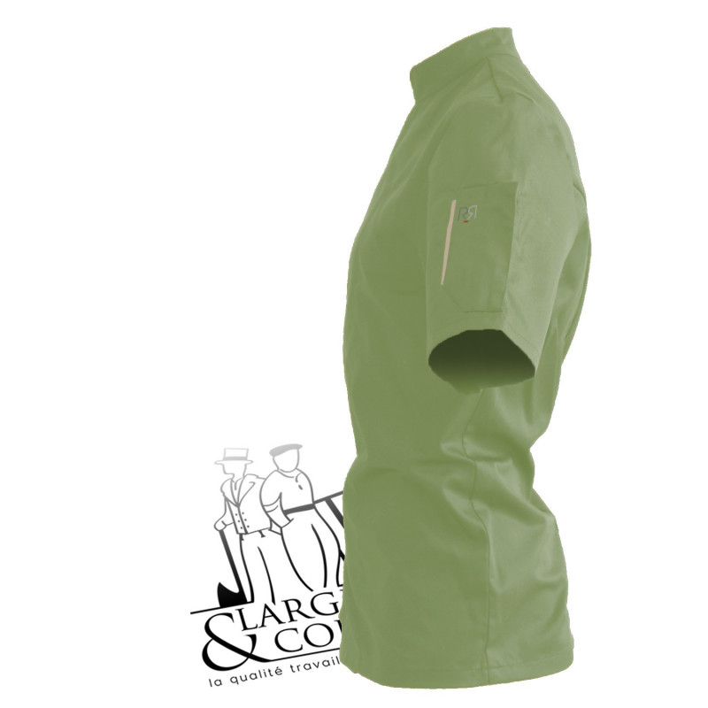 Veste de cuisine manches courtes pistache poche beige, Nero Robur