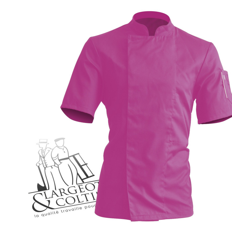 Veste de cuisine manches courtes fuchsia poche beige, Nero Robur