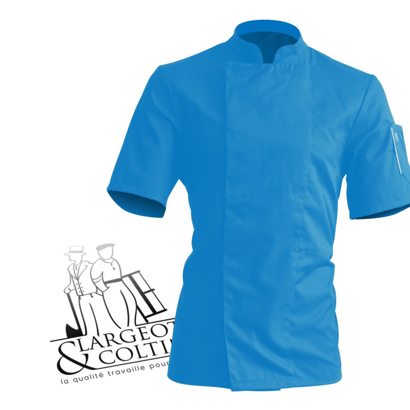 Veste de cuisine manches courtes bleu poche beige, Nero Robur